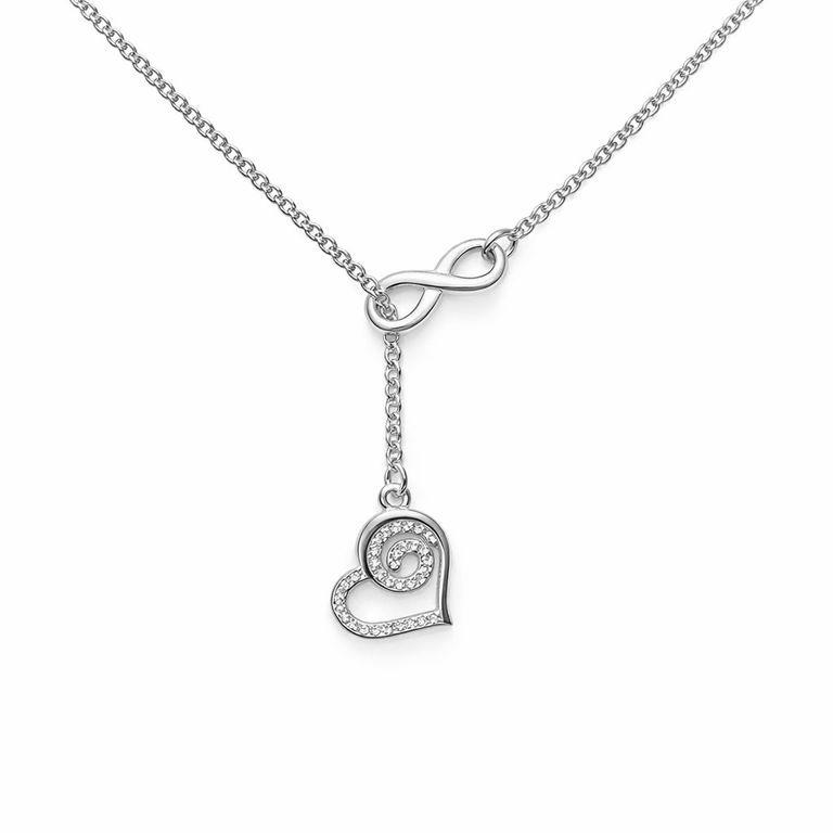 Collar Infinito Corazon Circon Elegante 50cm en Plata Ley 925 Plateado TALLA UNICA