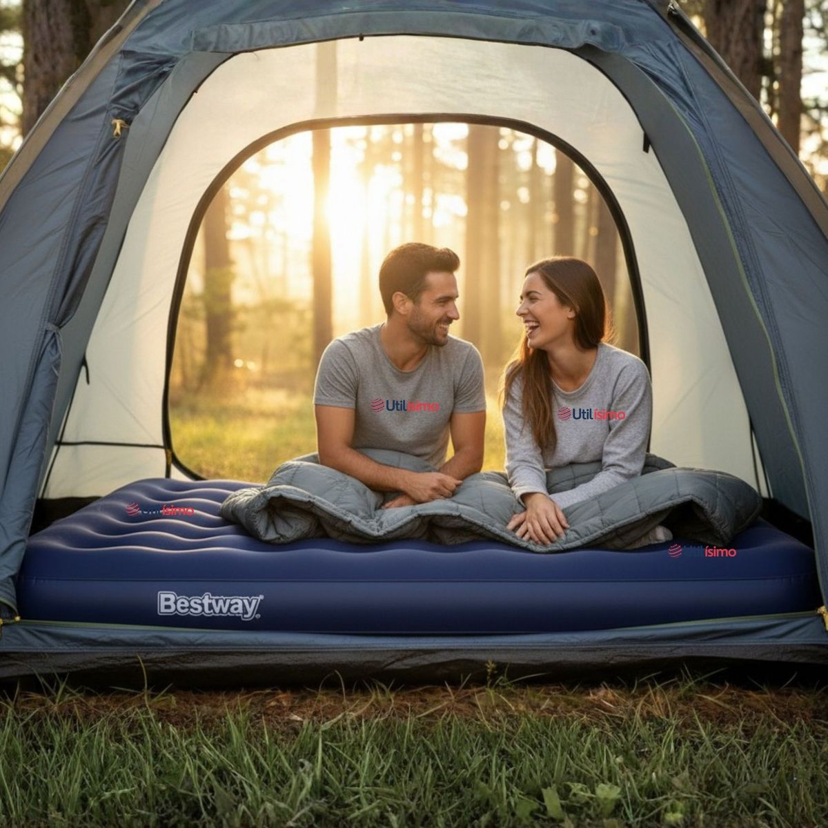 LINE - Colchón Inflable 2 Plazas Camping Más Inflador Y Dos Almohadas Bestway