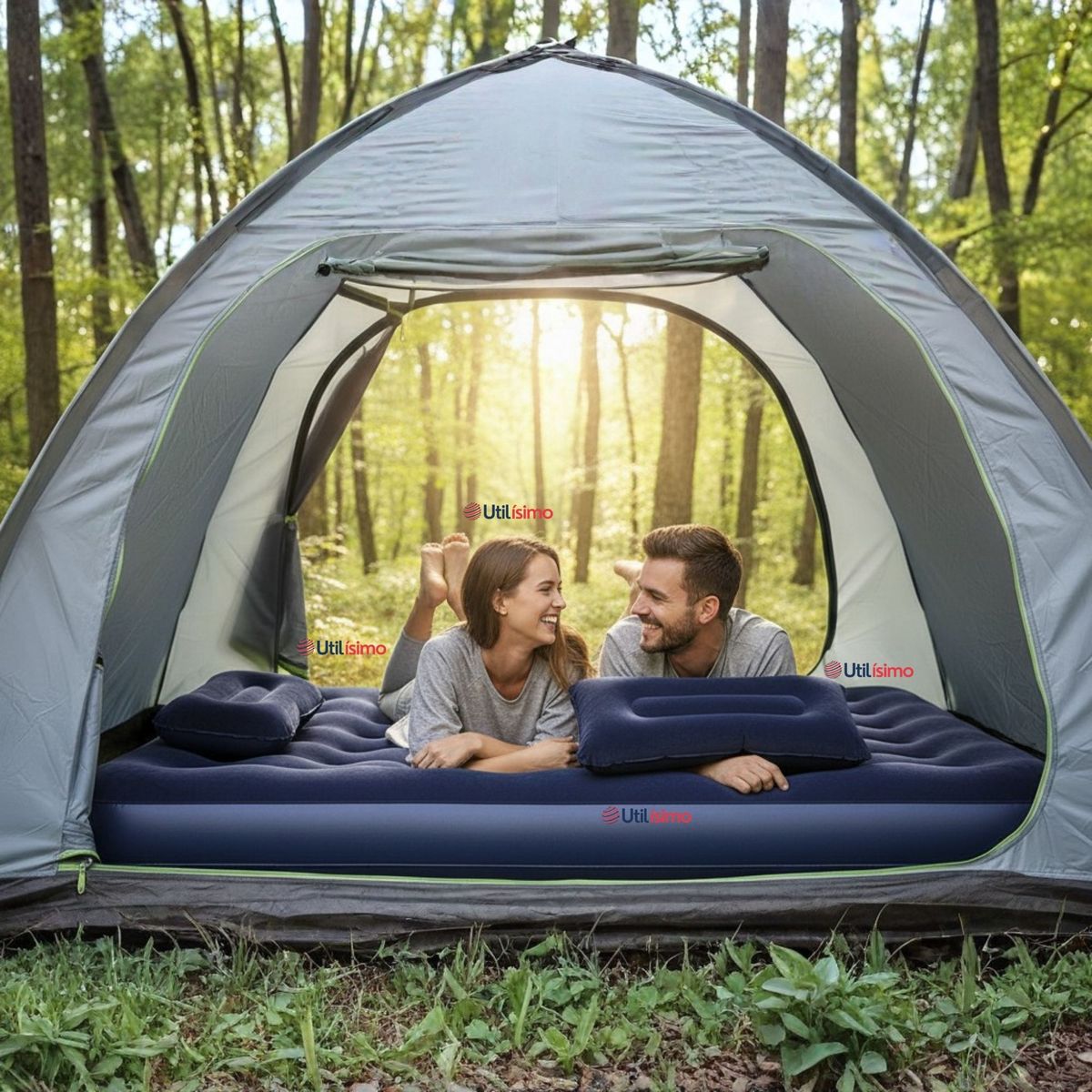 LINE - Colchón Inflable 2 Plazas Camping Más Inflador Y Dos Almohadas Bestway