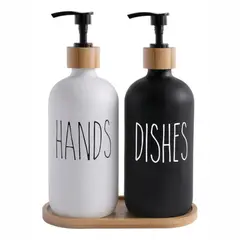 GENERICO - Set 2 Dispensadores Jabón Con Base De Bambú 500 Ml
