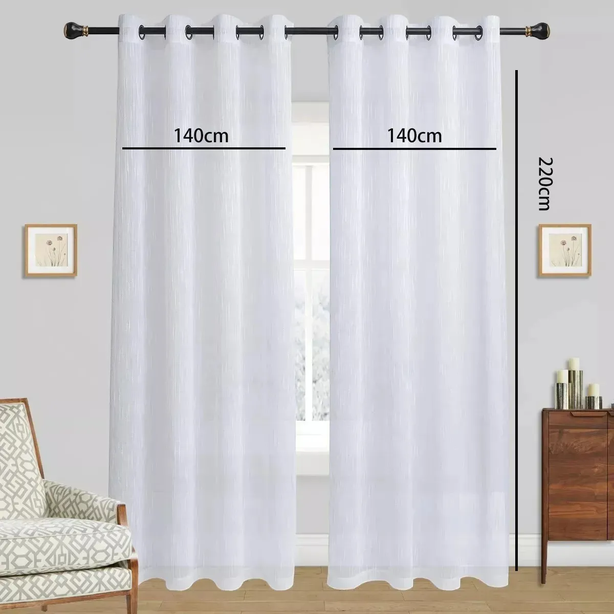 GENERICO - Velo Lino Lluvia Visillo 2 Paños Blancos – Cortina Translúcida para Ventanas
