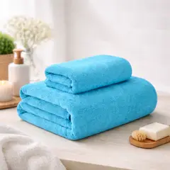 GARSIL - Pack 2 Toallas Deportiva delgada de Microfibra 140x70 + 75x35 Secado Rapido Celeste