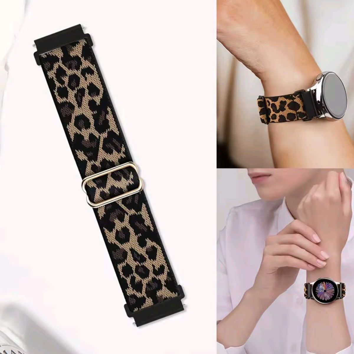 GENERICO - Correa 20mm Animal Print Compatible Con Galaxy-huawei-garmin 20 Cm CAFE