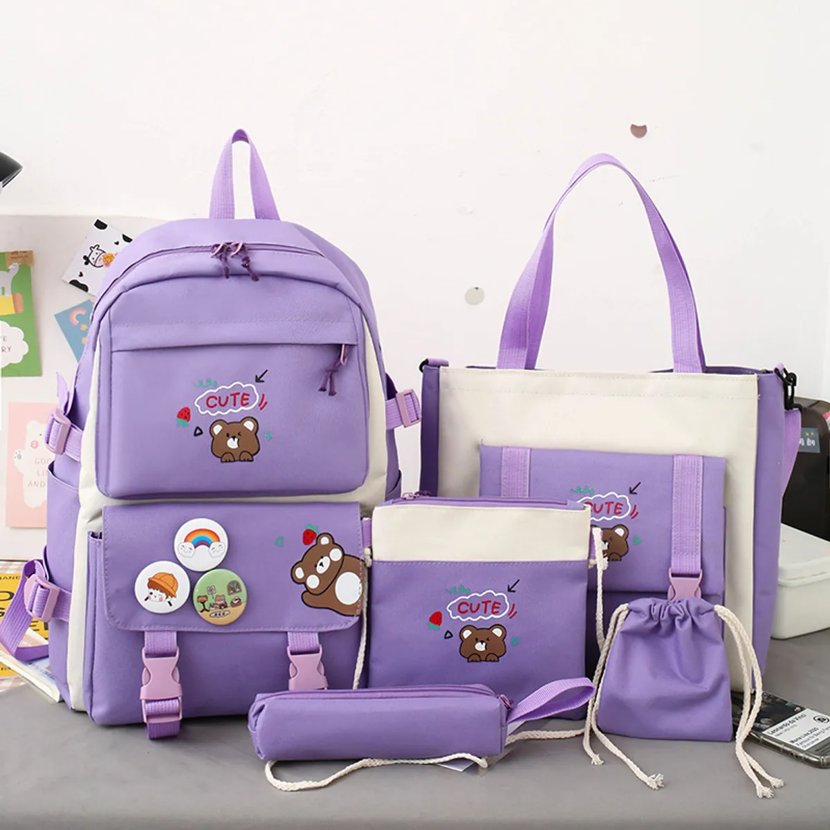 DANWEILE - Mochila impermeable de gran capacidad para mujer 5 piezas-Morado