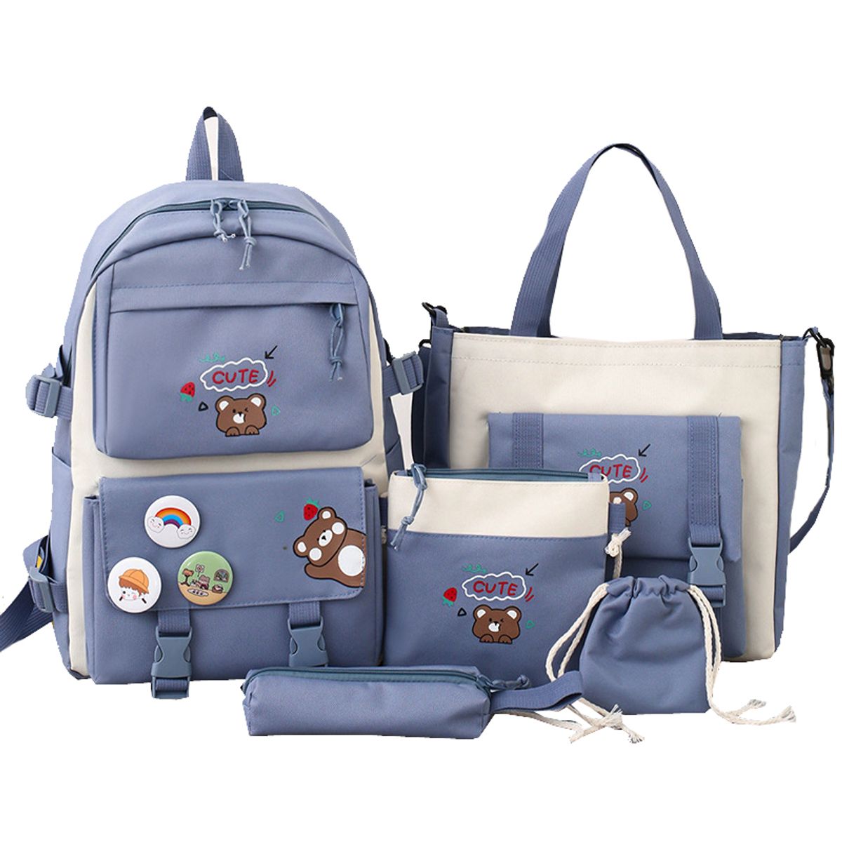 DANWEILE - Mochila impermeable de gran capacidad para mujer 5 piezas-Azul