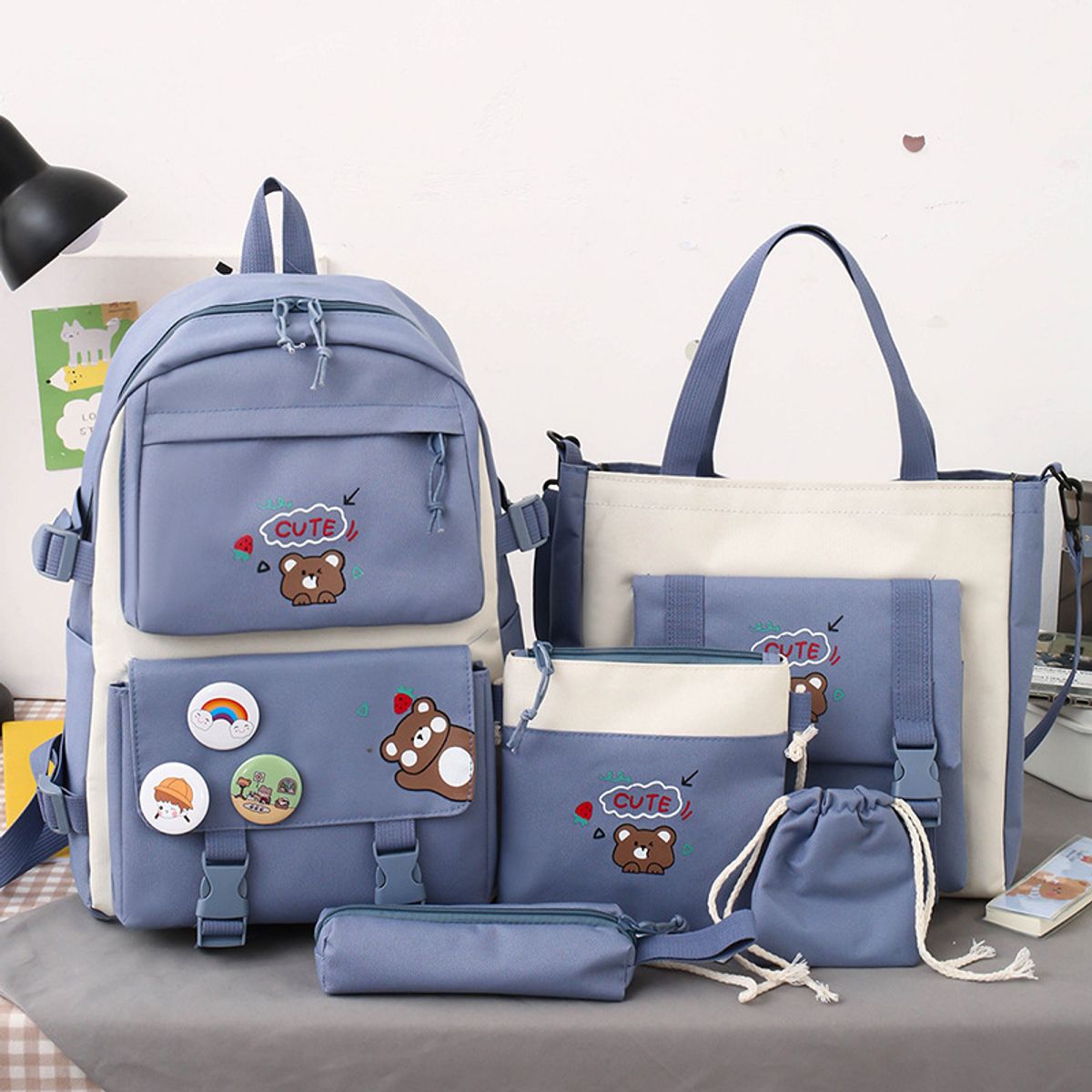 DANWEILE - Mochila impermeable de gran capacidad para mujer 5 piezas-Azul