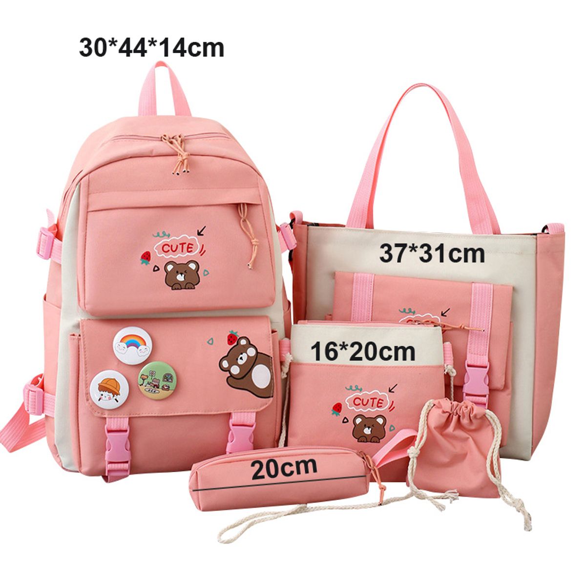 DANWEILE - Mochila impermeable de gran capacidad para mujer 5 piezas-Rosa