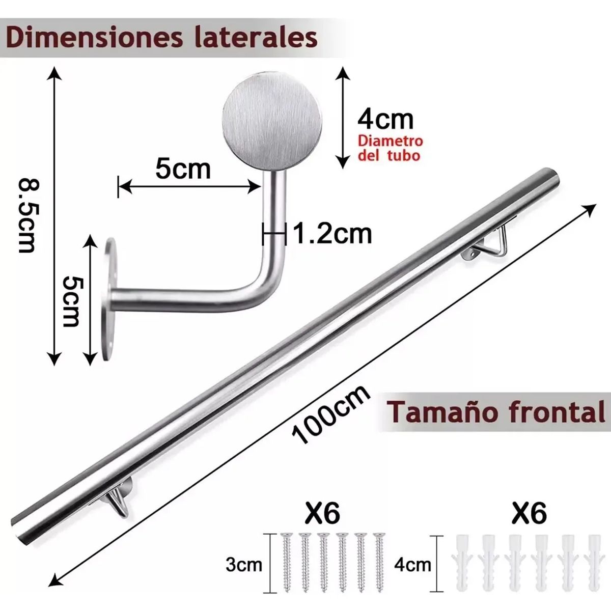 GENERICO - Pasamanos De Acero Inoxidablepasamanos Para Escaleras100cm Plateado