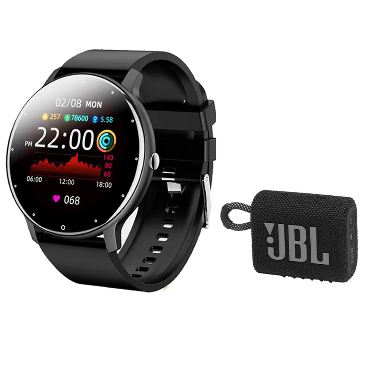 JBL - Parlante Bluetooth Portatil JBL GO 3 Negro y ZL02 Reloj inteligente