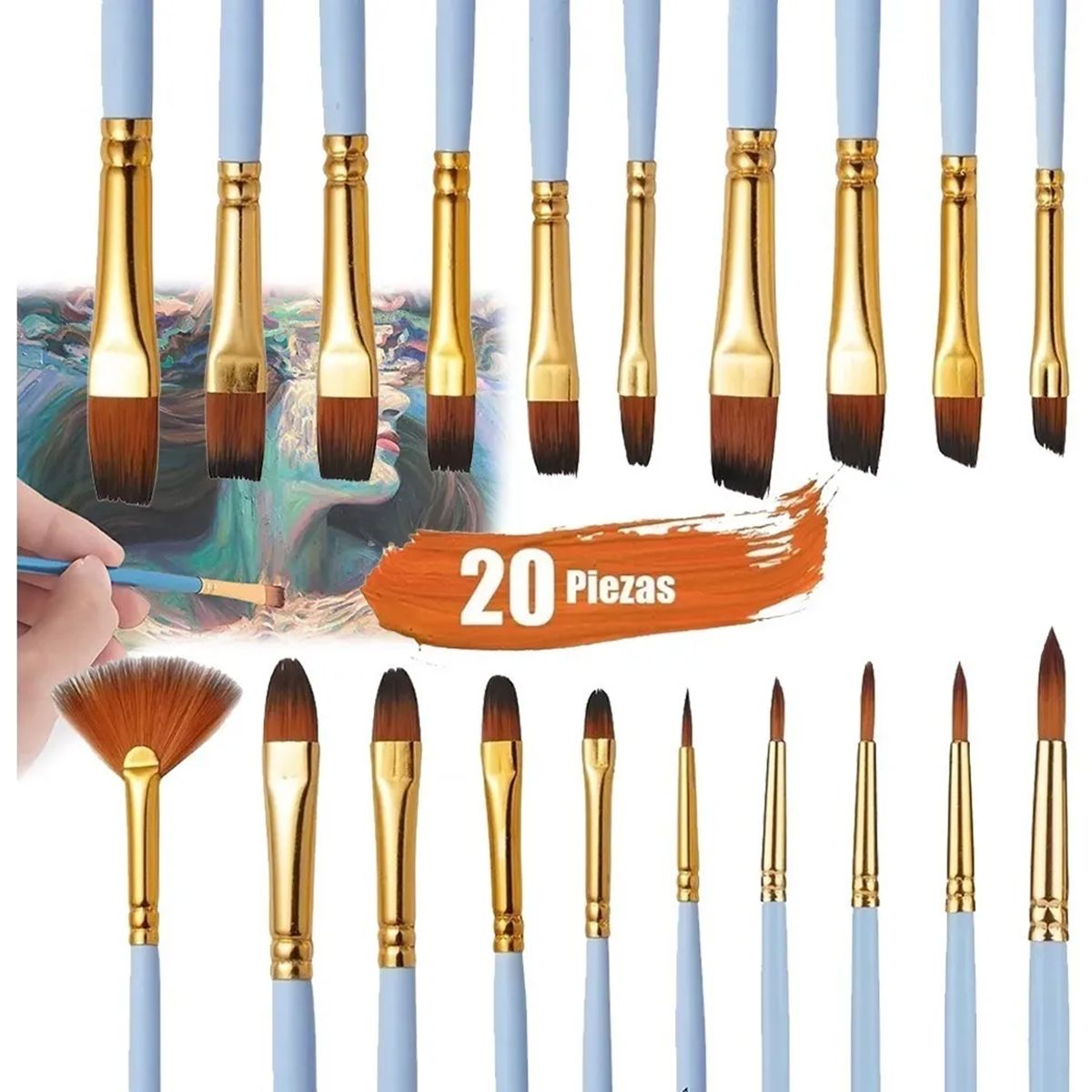 GENERICO - Kit De Pinceles Para Acrílico, Óleo, Acuarelas, 20 Pinceles