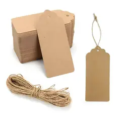 GENERICO - Etiquetas Papel Kraft Con Amarras / 250 Unid. 9 X 4 Cms Marrón Claro
