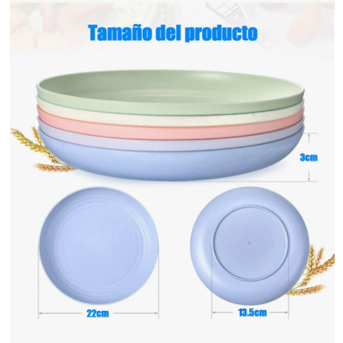 GENERICO - 15pcs Platos Plásticos Reutilizable Colores Surtidos 22cm