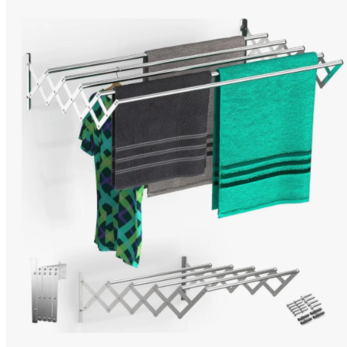 GENERICO - Tendedero De Ropa Plegable Retráctil De Pared 80cm Plateado