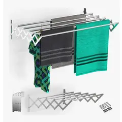 GENERICO - Tendedero De Ropa Plegable Retráctil De Pared 80cm Plateado