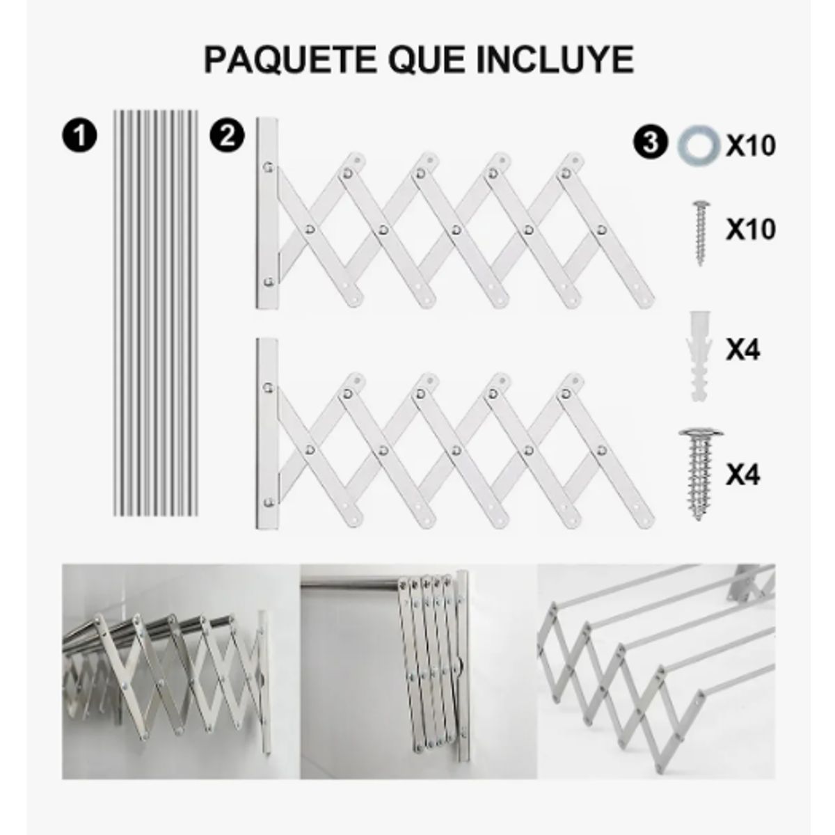 GENERICO - Tendedero De Ropa Plegable Retráctil De Pared 80cm Plateado