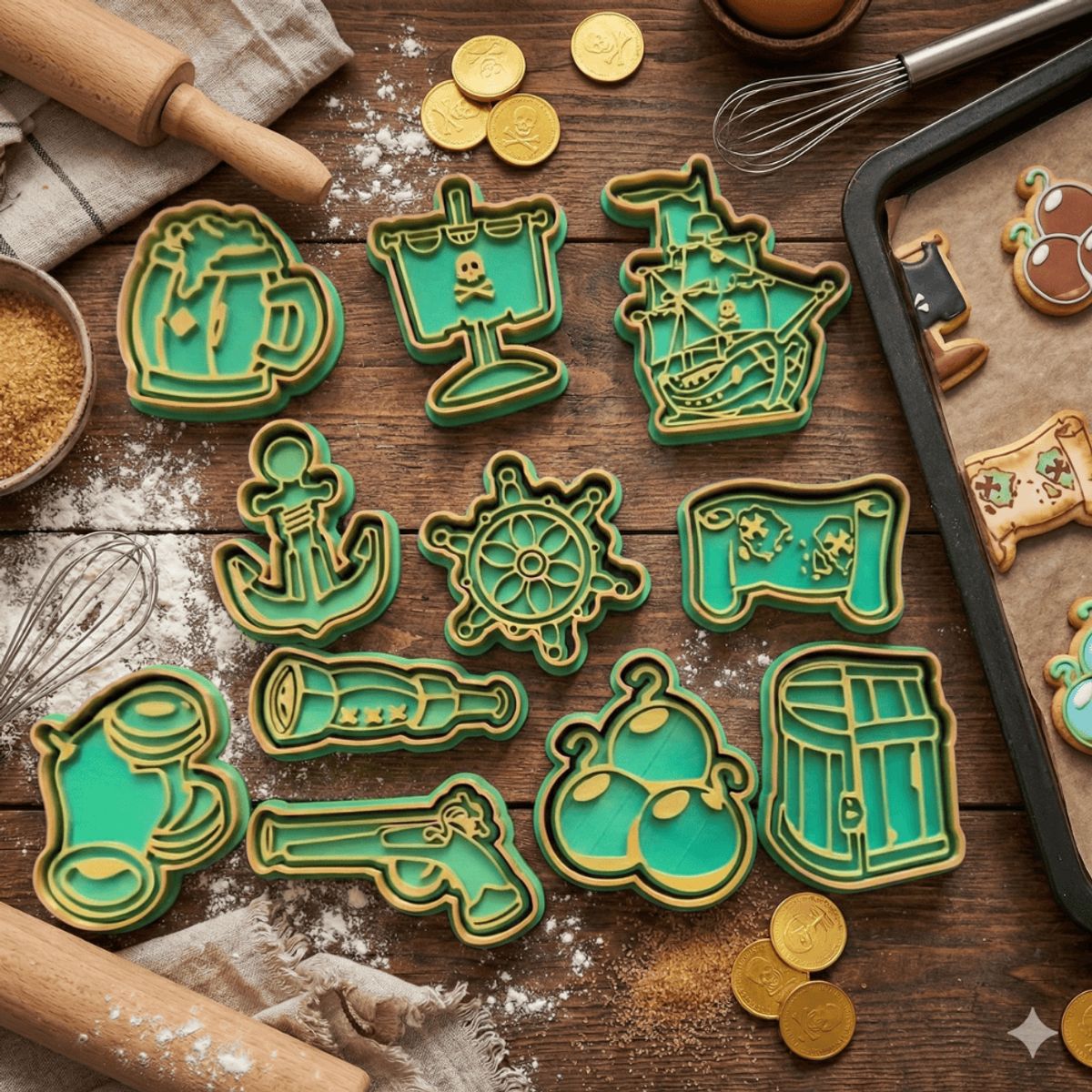 GENERICO - Juego De 11 Cortadores De Galletas Piratas  8 Cm
