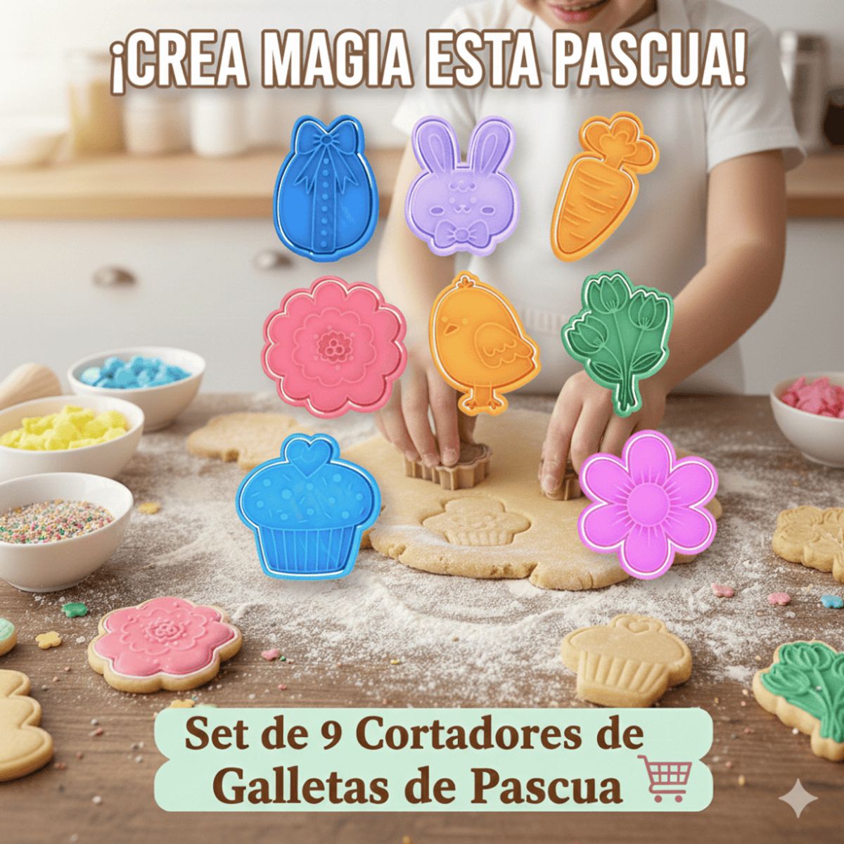 GENERICO - Set 9 Cortadores De Galletas Pascua 6 Cm