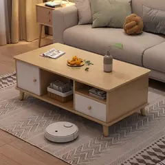 ROHE - Mesa de Centro 100x48x45 cm con Cajón y Puerta Color Madera