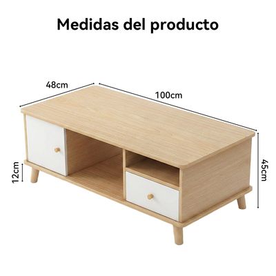 Imagen 2 del producto Mesa de Centro 100x48x45 cm con Cajón y Puerta Color Madera