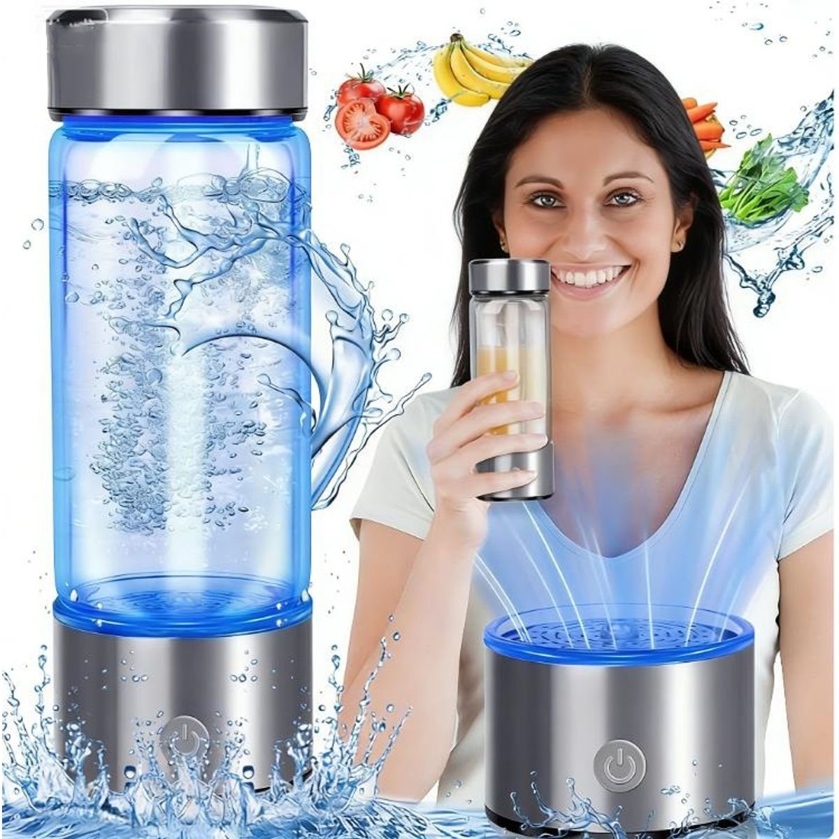 KUANGYE - 420ML Portátil Recargable Botella Deportiva Agua Máquina Ionizadora De Agua Hidrógeno