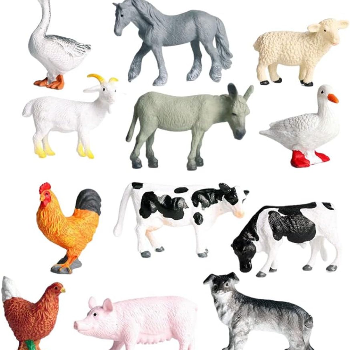 KUANGYE - Set 12 Figuras Animales Domésticos Granja Juguete