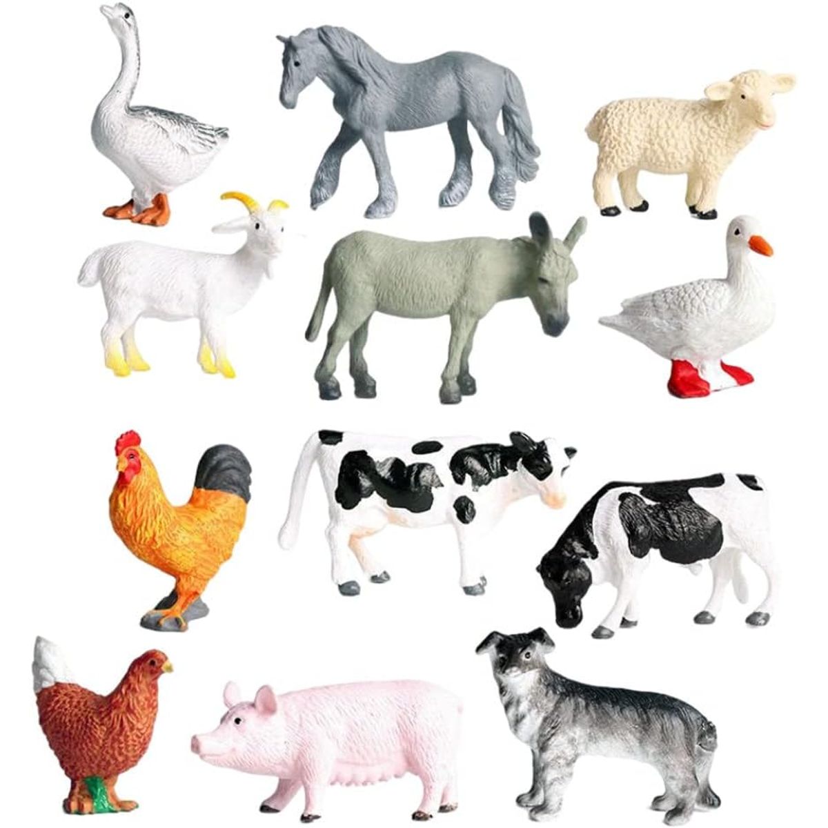 KUANGYE - Set 12 Figuras Animales Domésticos Granja Juguete