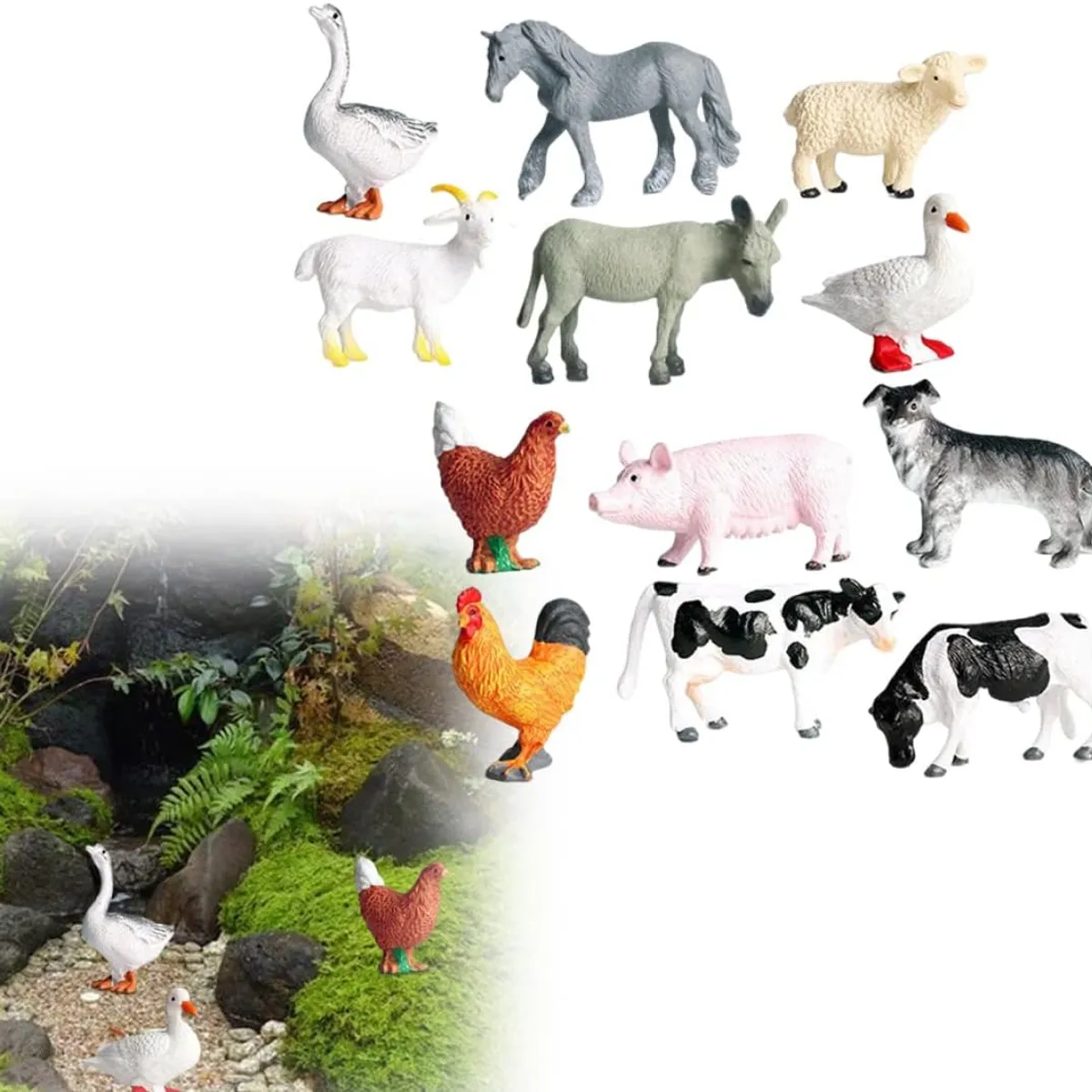 KUANGYE - Set 12 Figuras Animales Domésticos Granja Juguete