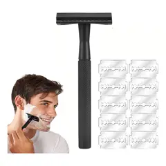 GENERICO - Rastrillos Para Afeitar Hombre Clasico Con 10 Navajas Regalo-Negro