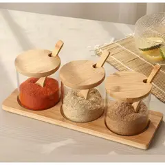 GENERICO - Frascos para Especias Vidrio de Boro Alto con Tapa y Cuchara de Bambú Juego de Condimentos Cocina