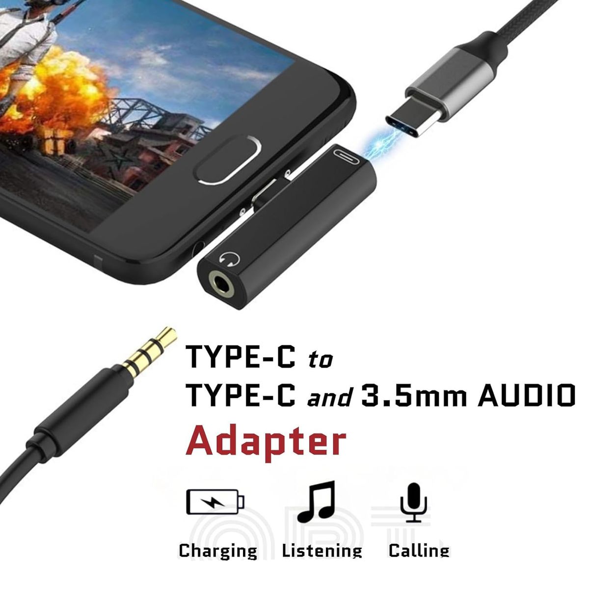 KUANGYE - Adaptador Audifonos Usb Tipo C 35mm Carga Convertidor Negro