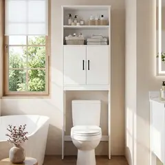 ROHE - Estante Organizador De Baño Wc 2 Puertas Color Blanco 196x60x20cm