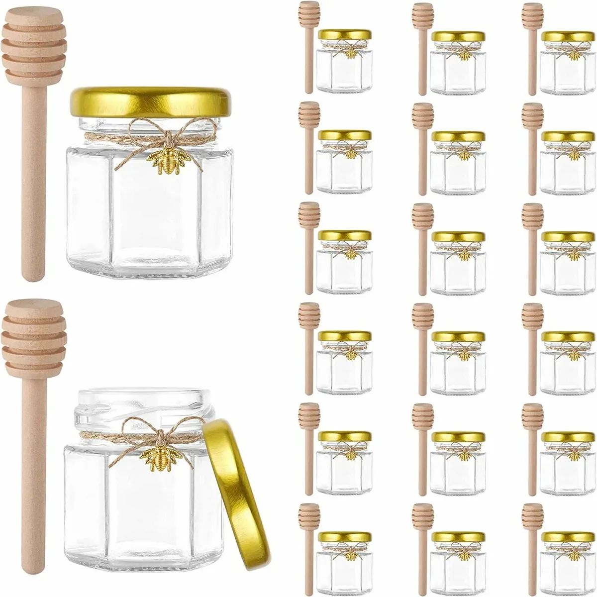 GENERICO - Frasco De Vidrio Mini Miel Hexagonal 45 Ml Con Tapa (20pcs) Transparencia