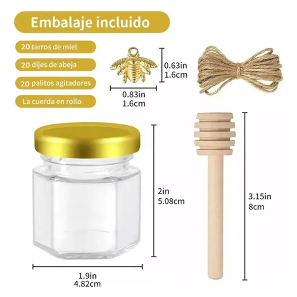 GENERICO - Frasco De Vidrio Mini Miel Hexagonal 45 Ml Con Tapa (20pcs) Transparencia