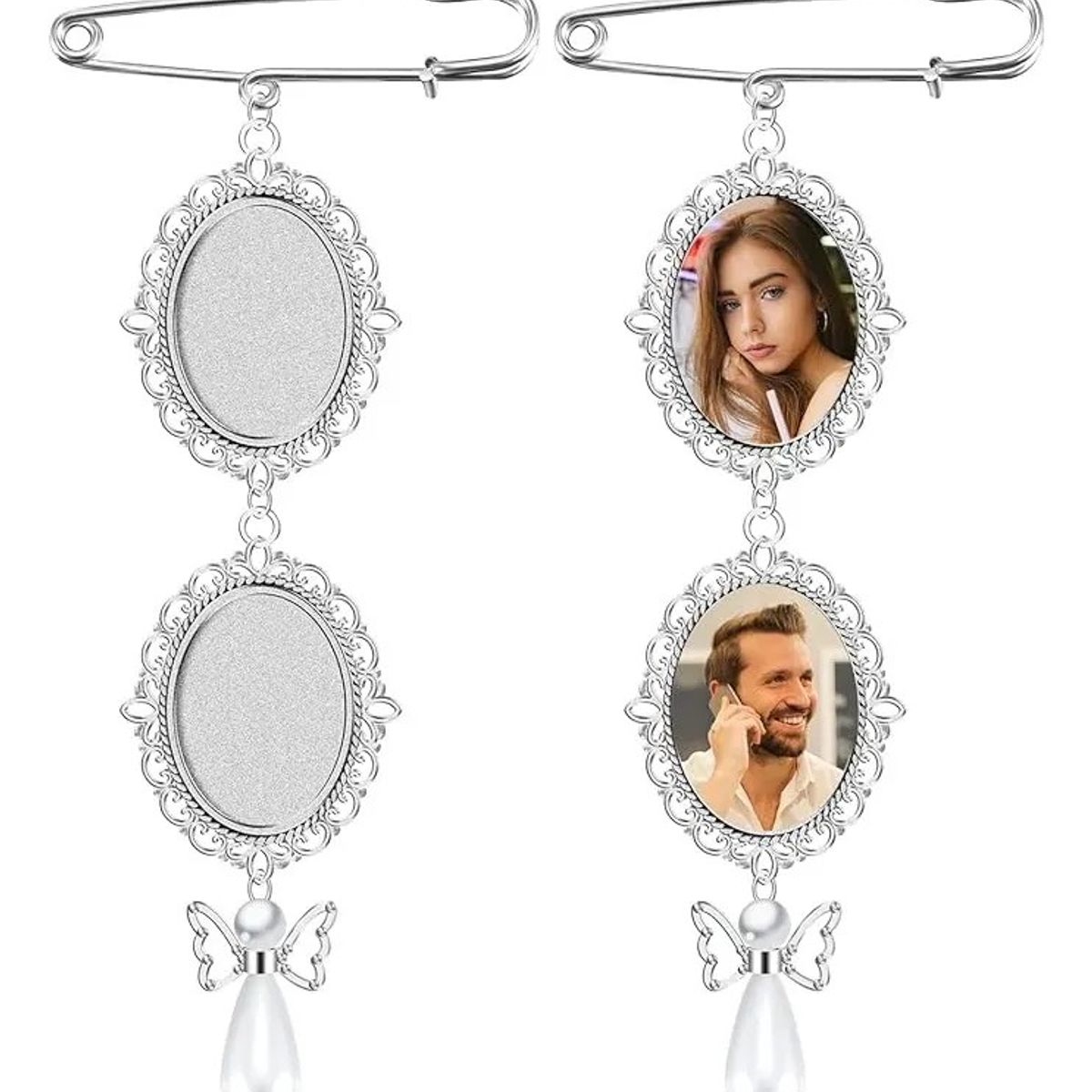 KUANGYE - Camafeo Broche Relicario Para Ramo De Novia 4 Fotos 2 Piezas