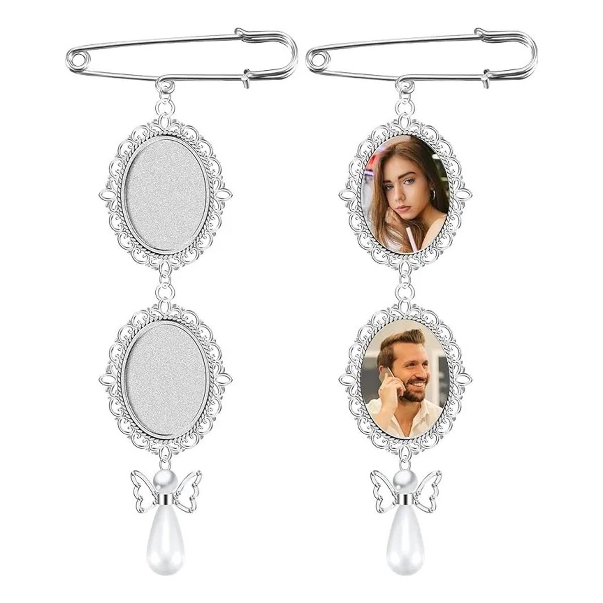 KUANGYE - Camafeo Broche Relicario Para Ramo De Novia 4 Fotos 2 Piezas