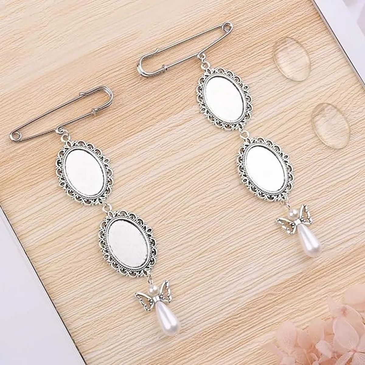 KUANGYE - Camafeo Broche Relicario Para Ramo De Novia 4 Fotos 2 Piezas