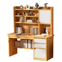 WUWAWDOGA - Escritorio Con Cajones Estanteria Para Libros Y Organizador Caqui 162x120x45cm