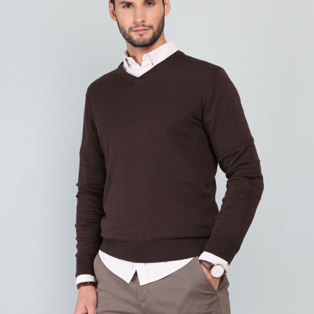 ARROW - Sweater Cuello V Regular Fit Café Arrow ARROW