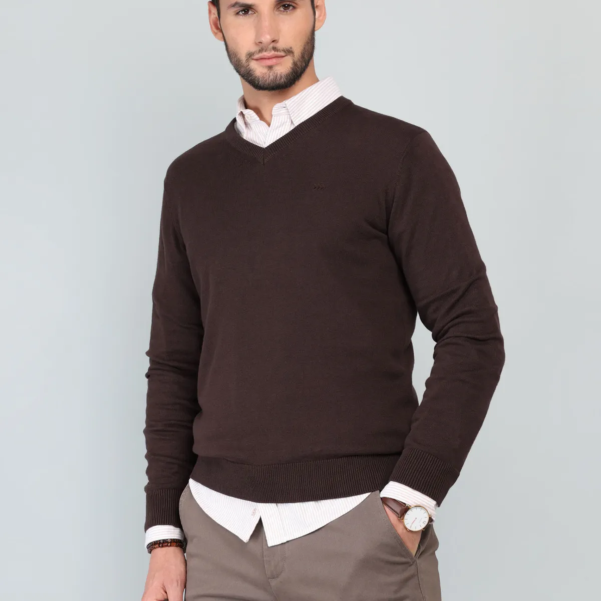 ARROW - Sweater Cuello V Regular Fit Café Arrow ARROW