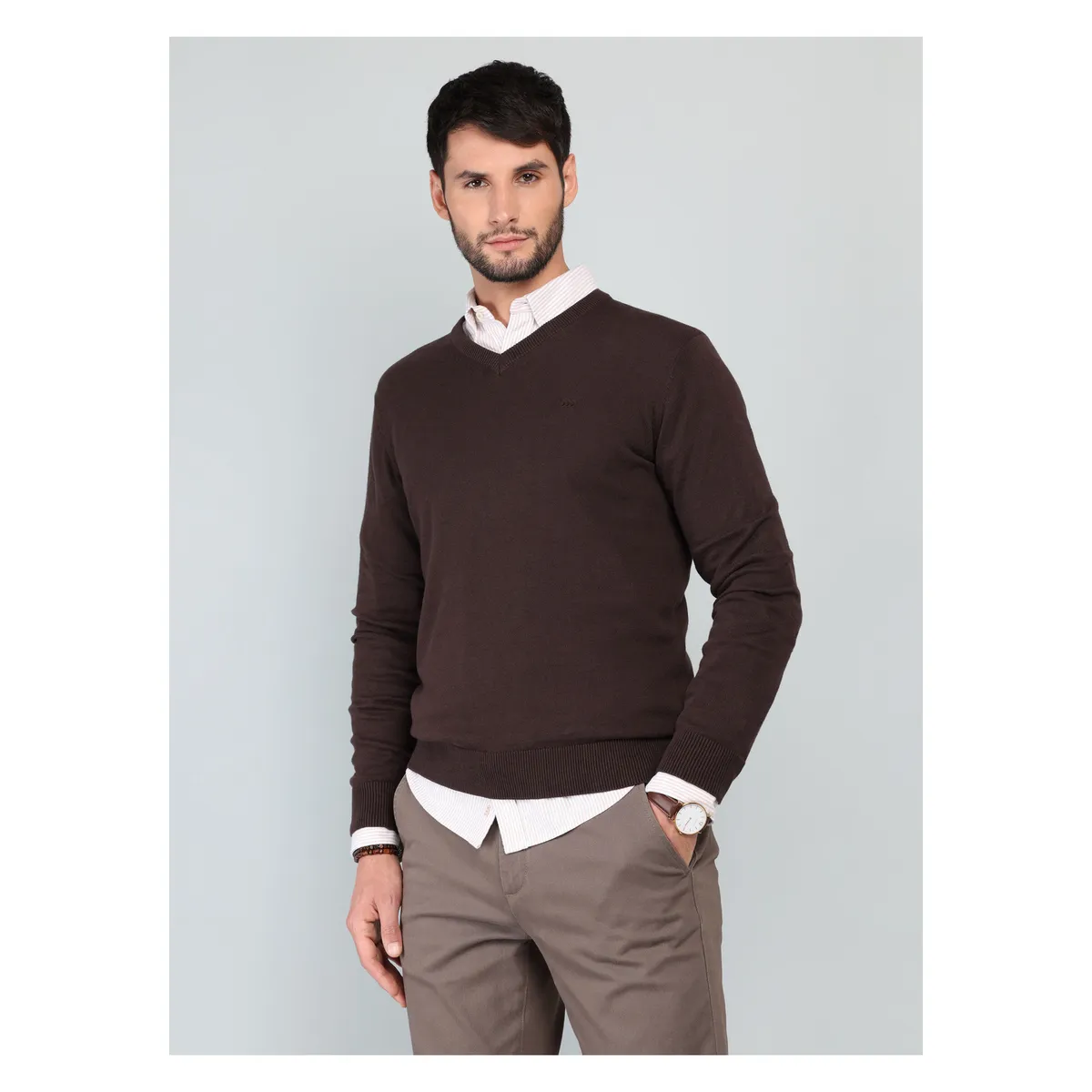 ARROW - Sweater Cuello V Regular Fit Café Arrow ARROW