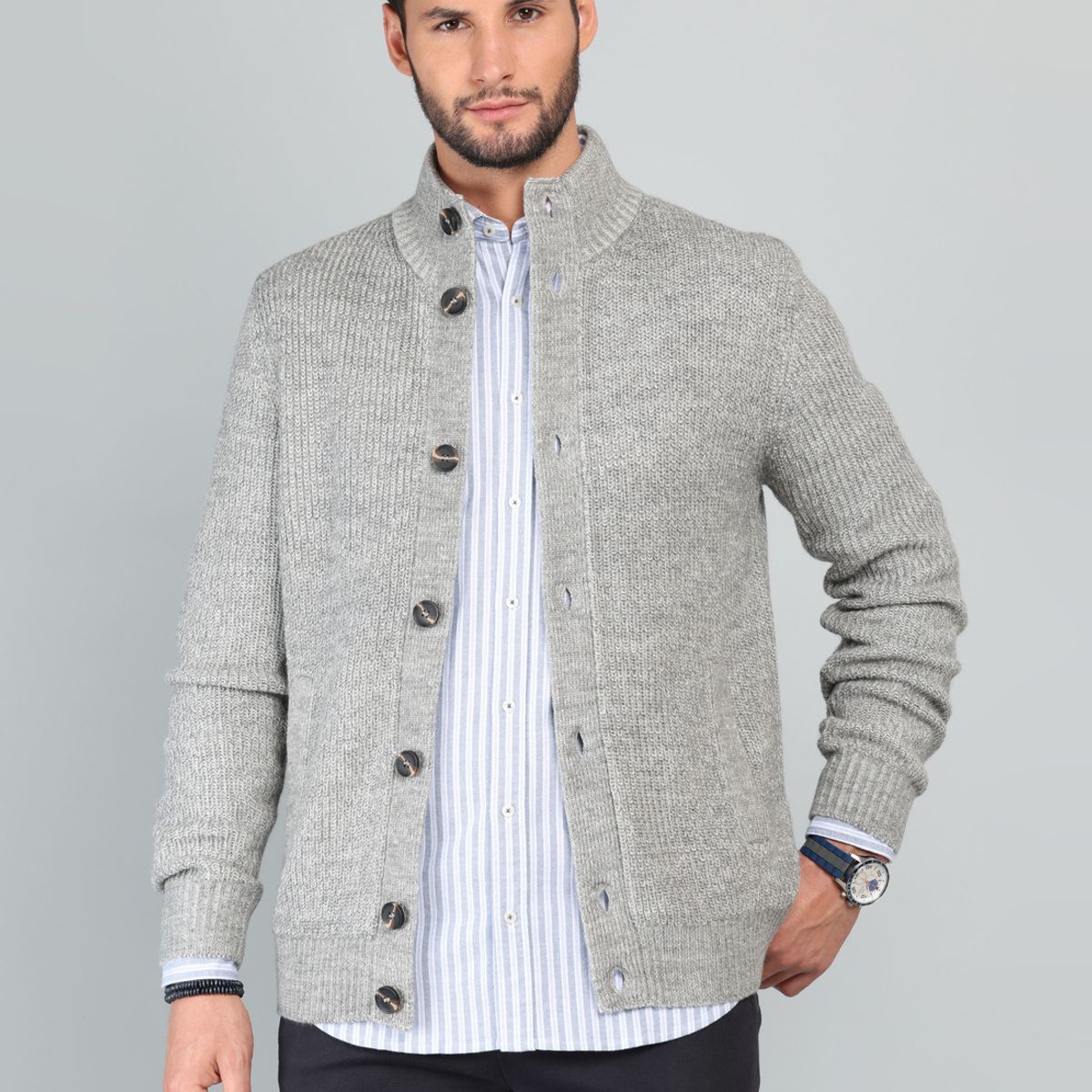 ARROW - Cárdigan Cuello Alto Regular Fit Gris Arrow ARROW