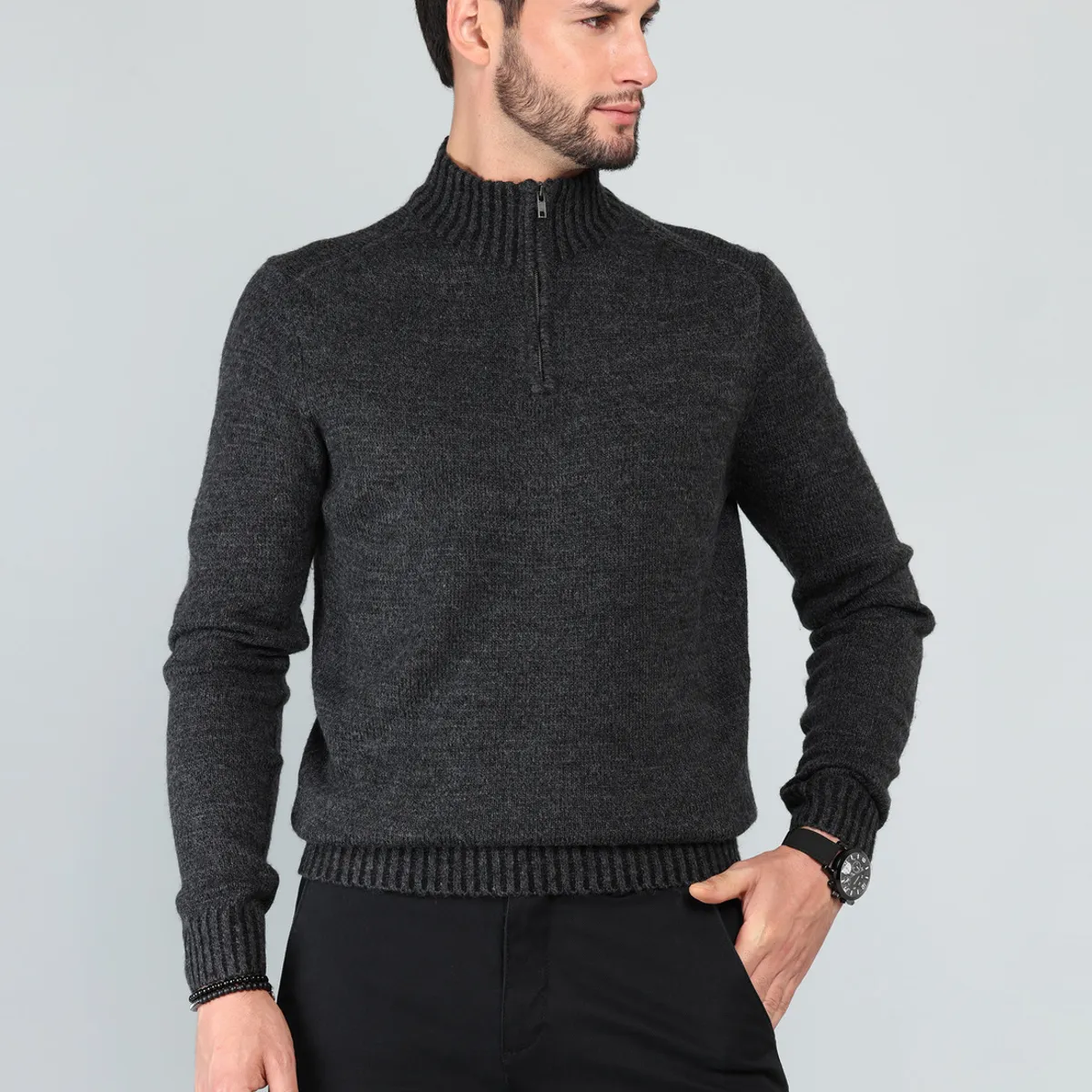 ARROW - Sweater Cuello Alto Regular Fit Gris Oscuro Arrow ARROW
