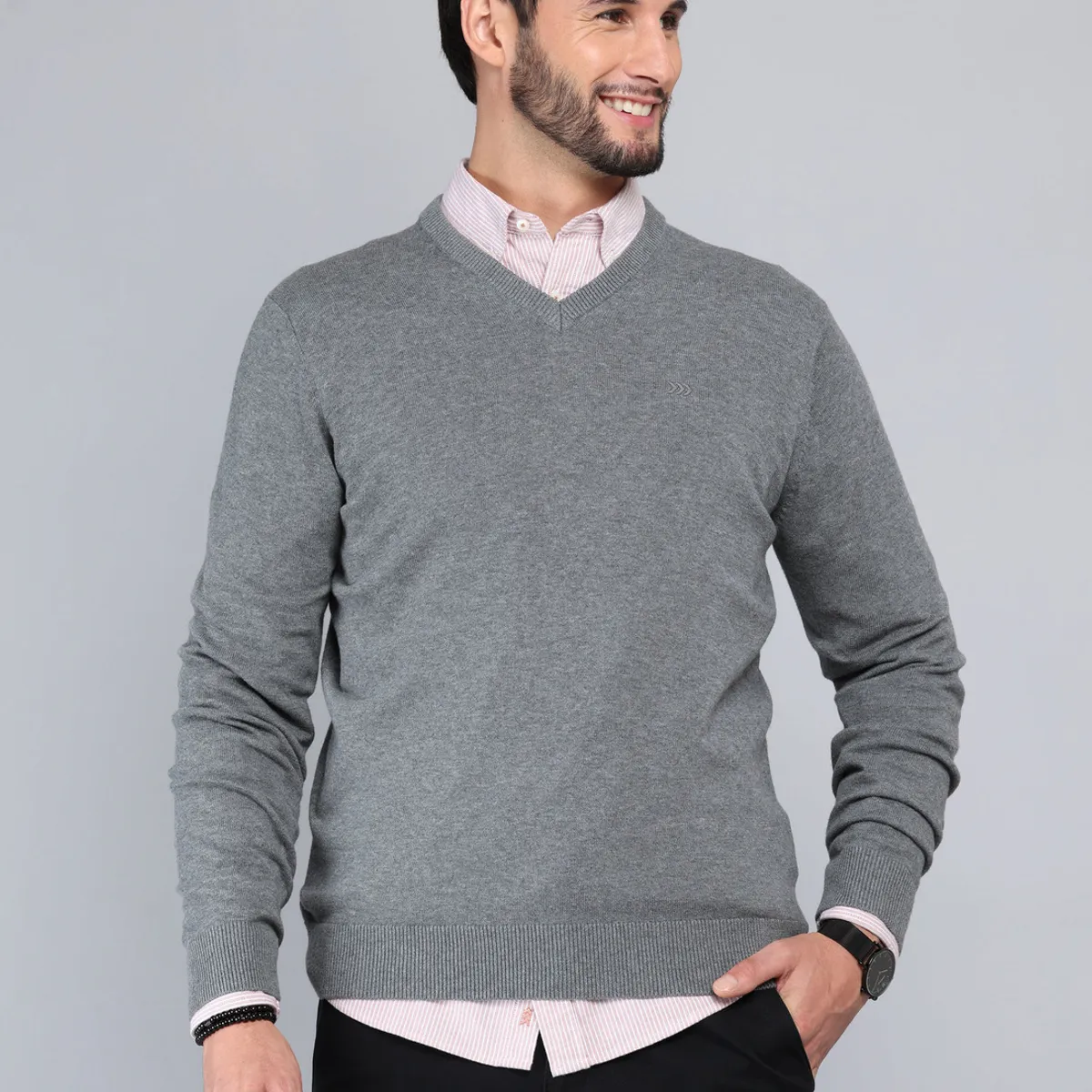ARROW - Sweater Cuello V Regular Fit Gris Arrow ARROW