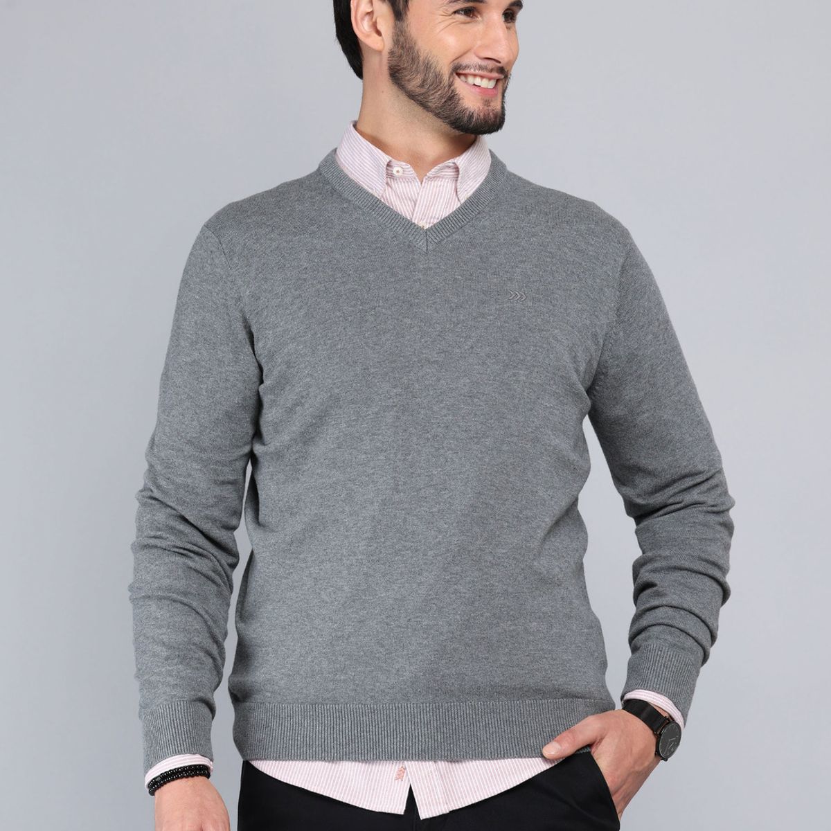 ARROW - Sweater Cuello V Regular Fit Gris Arrow ARROW