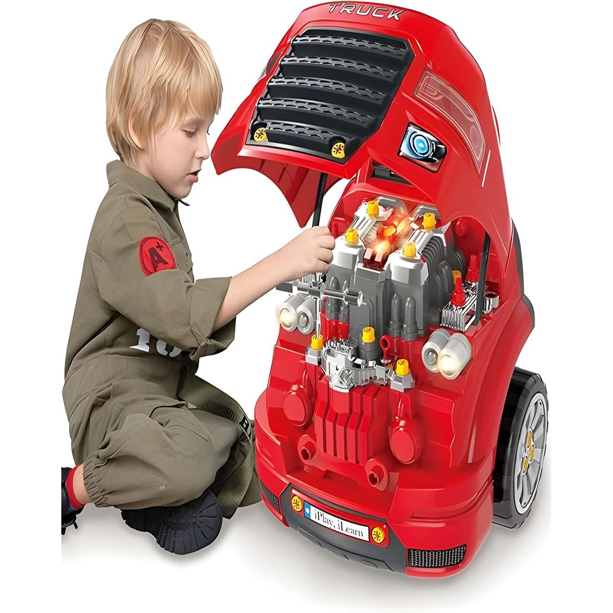 GENERICO - Juguete Motor de Auto Armable Rojo con Luces Sonidos y Control