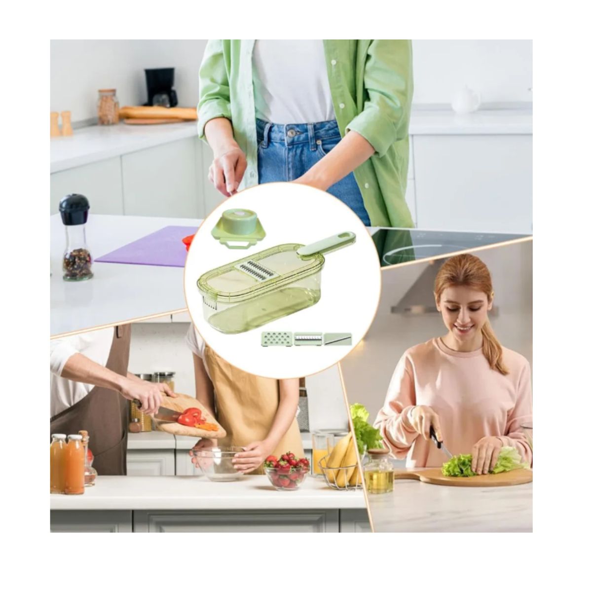 GENERICO - Picador Cortador Rebanador 4 En 1 Verduras Multifuncional Verde