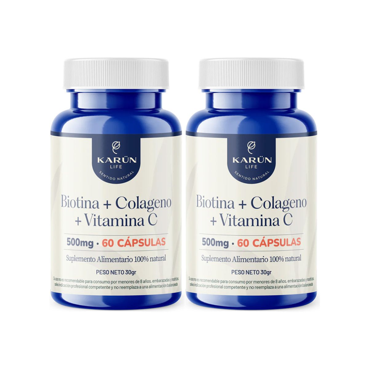 KARUNLIFE - Pack Doble Biotina + Colágeno Hidrolizado + Vitamina C 120 Cap Karun Life