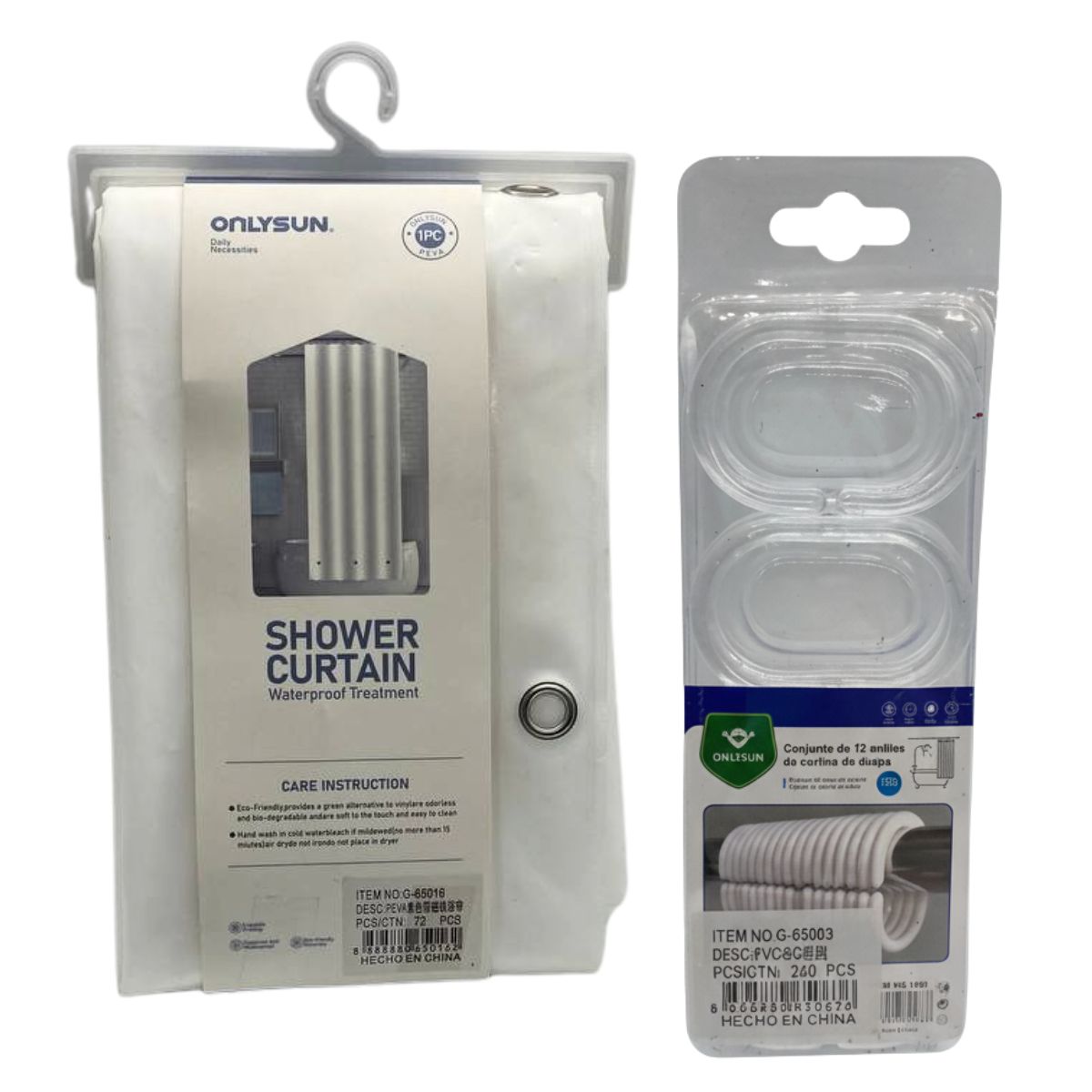 EKOL TACTICA MILITAR - Cortina de Baño Impermeable 180x180cm con 12 Argollas de Plástico - Color Blanco
