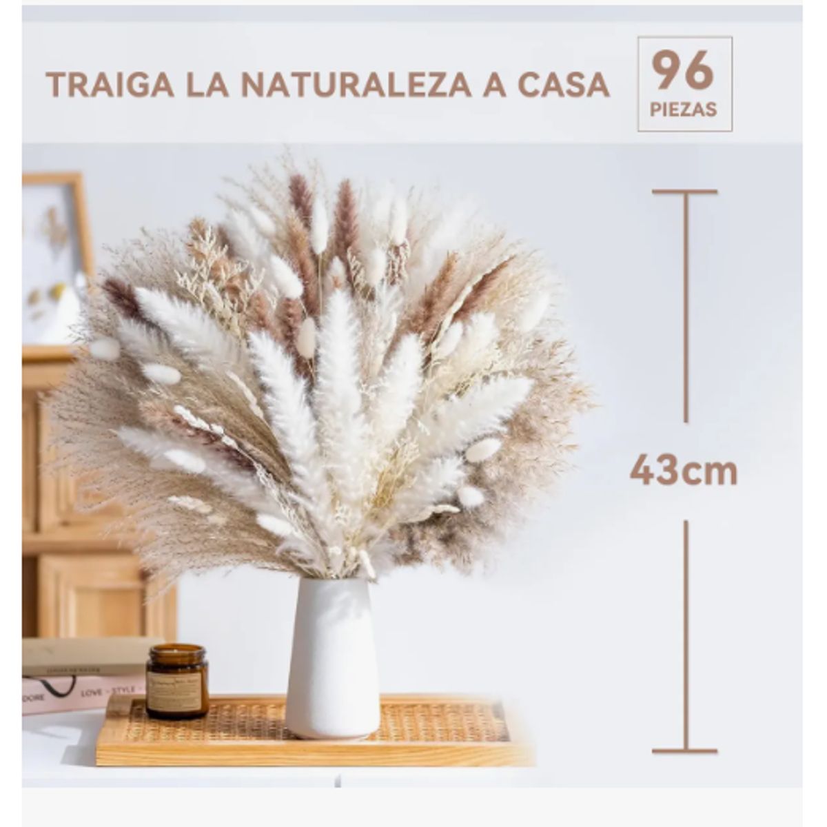 GENERICO - 96 Pcs Ramo De Flores Secas Pampas Grass Y Cola De Conejo Crema