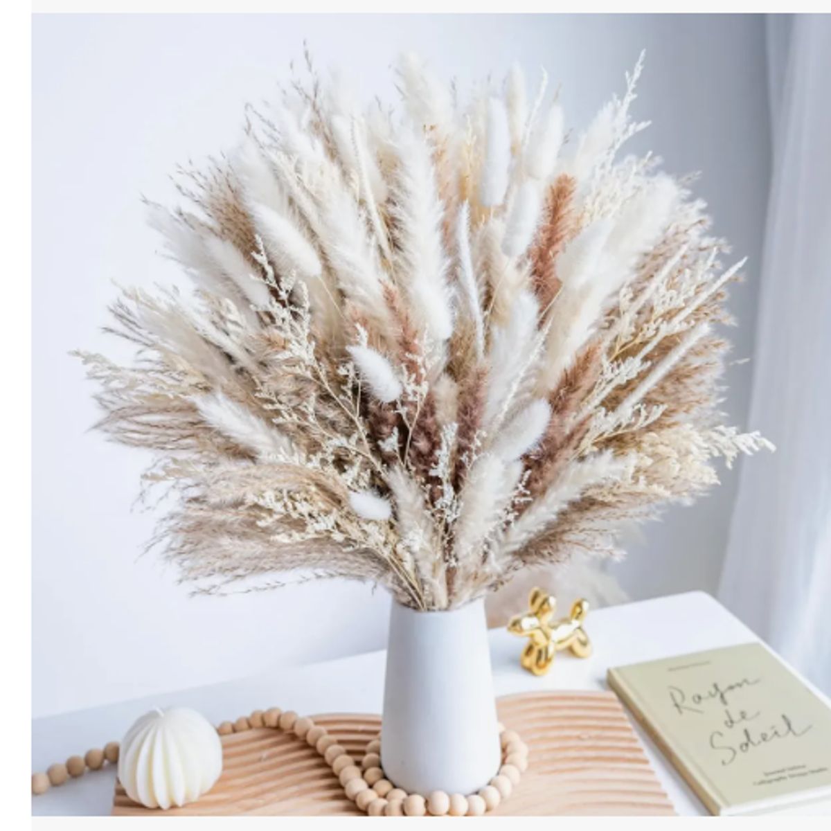 GENERICO - 96 Pcs Ramo De Flores Secas Pampas Grass Y Cola De Conejo Crema